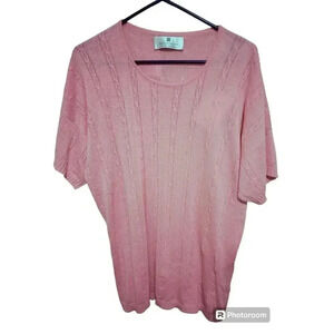 Ballantyne Vintage Sweater Silk Pima Cotton Pink Short Sleeve Made In Scotland 6